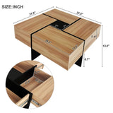 ON-TREND Unique Design Coffee Table with 4 Hidden Storage Compartments, Square Cocktail Table with WF305182AAD