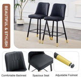 ZUN Modern Black PU Bar Stool - Gold Decorated Legs with Comfortable Resting Beam.Set of 2 W1151P210453