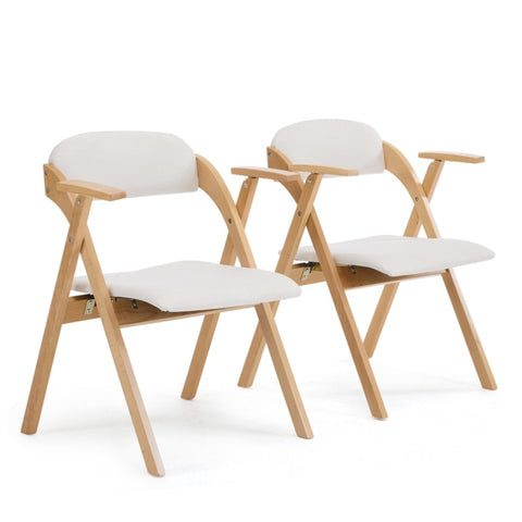 ZUN Set of 2 Wooden Folding Chairs with Padded Seats and Armrests, Portable Simple Folding Chairs with 98022781