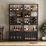 ZUN 82.7" Industrial Tall Black Bar Wine Rack Cabinet with Glass Holder Wood Home Bar Cabinet WF325110AAB