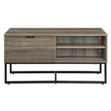 ZUN Rustic Oak and Black Coffee Table with Open Storage B062P185649