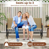 3-person terrace gliding chair with curved teak wood armrests, suitable for porch use 42054072