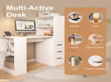 White Computer Desk with 4-in-1 Socket, the Desk with 3 Slide Drawers and 4 Storage Levels, the 85169716