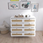 ZUN White Color 8 Drawers Chest of Drawers with Rattan Drawer Face Golden Legs and Handles W2139142764