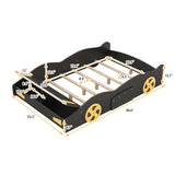 Full Size Race Car-Shaped Platform Bed with Wheels and Storage, BlackYellow WF305760AAB