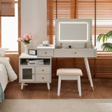 3-in-1 Vanity Desk with Lighted Flip-Top Mirror & Adjustable Cabinet, Makeup Dressing Table with N844P291656A