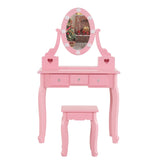 Kids Vanity Set with Mirror and Lights and Stool, 5 Storage Drawers, Pretend Play Princess Makeup 07602676