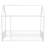 Twin Size Metal Bed House Bed Frame with Fence, for Kids, Teens, Girls, Boys, White MF304315AAK