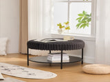 30.9"Wide Upholstered Round Ottoman Coffee Table Foot Rest with Black Metal Legs, Footstool with W3098P296974