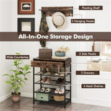 Multifunctional Entryway Storage - 5-Hook Coat Rack 2-Drawer Shoe Stand with 4 Mesh Shelves 31871415