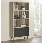 ZUN 3-shelf Engineered Wood Bookcase with 2 Drawers in Antique Pine and Grey B016P164664