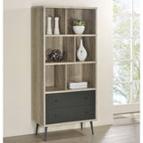 ZUN 3-shelf Engineered Wood Bookcase with 2 Drawers in Antique Pine and Grey B016P164664