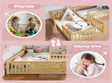 Twin Size House Floor Bed, Double Twin Floor Bed with Door and Full-length Guardrails, W1580P327129