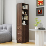 70.87" H Display Storage Cabinet , 4-Tier Shelf, 3 Side Drawers , Modern Wooden Tall Bookshelf W331P281206