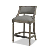 Paris 26.5" Farmhouse Counter Height Bar Stool with Backrest, Heathered Grey Linen B2719P238378
