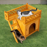 ZUN 2-Story Wooden Feral Cat House Dog House for Outdoor and Indoor, Pet House with Stairs, Yellow 64064816