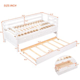 ZUN Low Loft Bed Twin Size with Full Safety Fence, Climbing ladder, Storage Drawers and Trundle White WF312991AAK