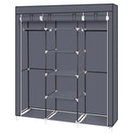 ZUN 69" Portable Clothes Closet Non-Woven Fabric Wardrobe Double Rod Storage Organizer Gray 98225165