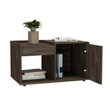 ZUN Coffee Table, One Open Shelf, Single Door Cabinet, Dark Walnut B097132883