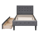 Twin Size Upholstered Platform Bed with 2 Drawers, Gray WF298240AAE