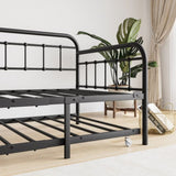 Twin Size Metal Daybed Frame with Trundle, Heavy Duty Steel Slat Support Sofa Bed Platform with W840103518