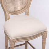 French Country Wooden Barstools Rattan Back With Upholstered Seating , Beige and Natural ,Set of 2 W162290987
