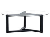 ON-TREND Round Glass Coffee Table Modern Cocktail Table Easy Assembly with Tempered Glass Top & WF293702AAB