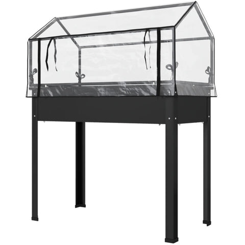 ZUN Black mini greenhouse with raised garden bed 59606394