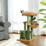 ZUN Cactus Cat Tree Cat Tower with Sisal Covered Scratching Post, Cozy Condo, Plush Perches and Fluffy 93247813