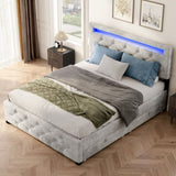 Queen Size Upholstered Platform Storage Bed Frame with 4 Drawers and LED Light,No Box Spring Needed W2889P205106