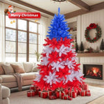 ZUN 7.5 FT Patriotic Artificial Christmas Tree, Hinged Tree 4th of July Patriotic Decorations with 1308 15983801