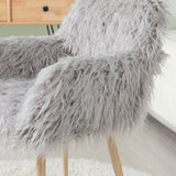 ZUN GREY Faux Fur Upholstered Make up chair Side Dining Chair with Metal Leg W2069P174780