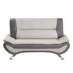 ZUN Modern Living Room Furniture 1pc Loveseat Beige and Gray PU Upholstered Chrome Finish Metal Legs B011P183382