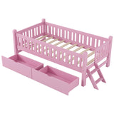 Wood Twin Size Platform Bed with Guardrail and 2 Drawers, Pink 58316824