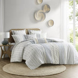 Cotton Printed Comforter Set with Chenille White/Navy Full/Queen B035128793