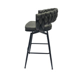 28" Technical Leather Woven Bar Stool Set of 2,Black legs Barstools No Adjustable Kitchen Island W2189131686
