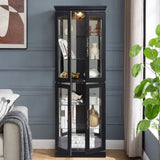 Elegant Lighted Glass Curio Display Cabinet Wooden Frame Storage for Living Room, Kitchen & Pantry W1758P297547