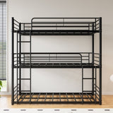 Triple Twin Bunk Beds, Twin Over Twin Over Twin Metal Bunk Bed Platform Frame, Two Attached Ladders, W840P209935
