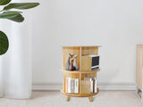 2-Layer Rotating Bookcase 360 Rotating Display Rack Pine Wood Rotating Bookshelf 56430812
