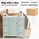 36" Green Bathroom Vanity with Ceramic Sink, Soft-Close Doors, 2 Double-Layer & 2 Standard Drawers, N729P257304F
