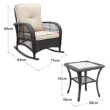 ZUN 3 Piece Wicker Patio Rocker Sets, Rattan Rocking Furniture Set with Glass Table Dark Brown 93714084