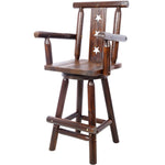 ZUN Rustic Bar Stool - Fir Wood Construction, Chair withDecorative Star Backrest, Footrest,Wide Armrest, 37409700