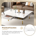 ZUN ON-TREND Exquisite High Gloss Coffee Table with 4 Golden Legs and 2 Small Drawers, 2-Tier Square WF315490AAK