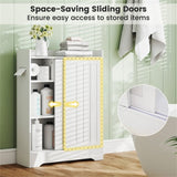 Slim White Bathroom Storage Cabinet - 2 Sliding Doors 2 Adjustable Shelves Toilet 38495905