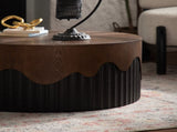 30.31" Round Coffee Table Handcrafted Relief Sturdy Pedestal Wooden Tea Table for Living Room no W3081P357841