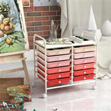 12-Drawer Rolling Storage Cart - 2-Row 10-Storey, Multicolor Drawers, 4 Wheels , White 15819213