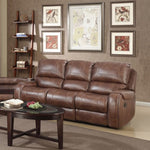 ZUN Achern Brown Leather-Air Nailhead Manual Reclining Sofa with Storage Console and USB Port T2574P198806