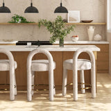 Penny 26.5" Round Arched Upholstered Counter Stool, Set of 2, Travertine Beige Chenille B2719P360149