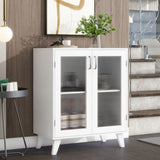 Modern Living Room Cabinet Storage Organizer with 2 Glass Doors and Adjustable Shelf White W409128109