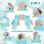 ZUN Kids Slide Playset Structure 8 in 1, Freestanding Ocean Themed Set with Slide, Arch N710P176322C